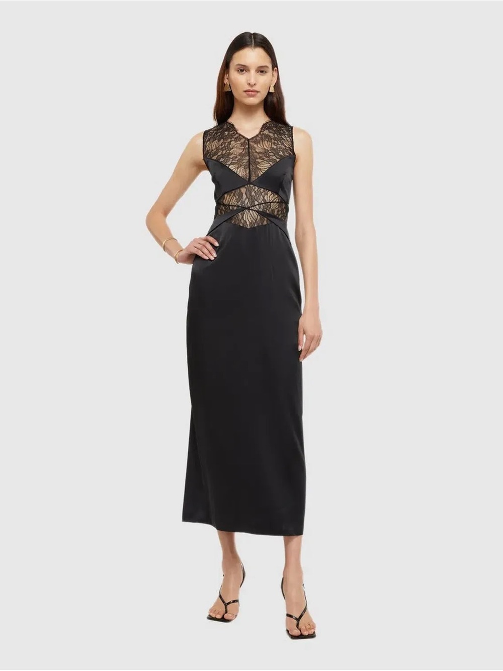 Ginia Black Lace-Panel Midi Dress | Worn once